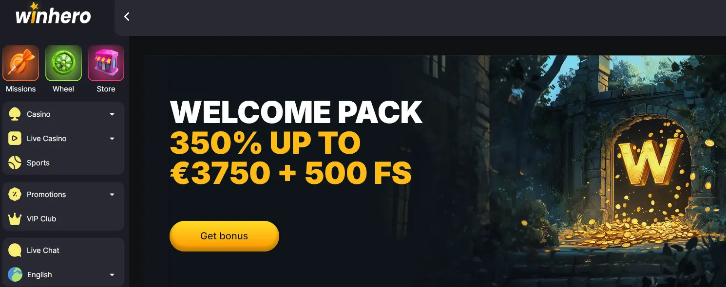 Winhero Casino – Welcome Pack 325% op til €3.750 + 500 Free Spins