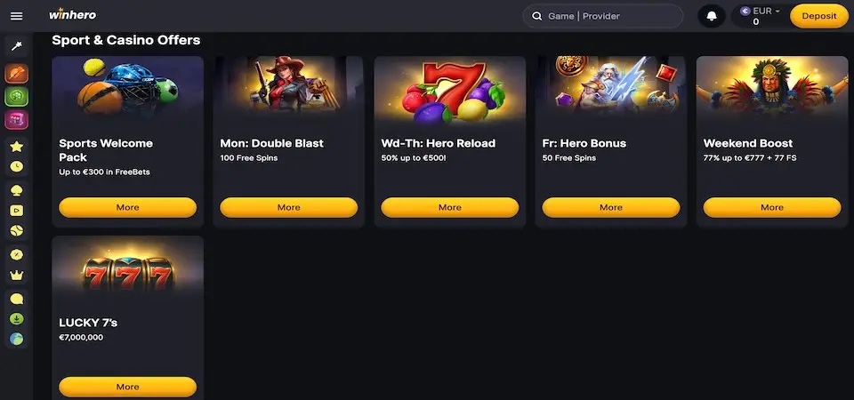 Winhero Casino aktuelle kampagner og promotioner